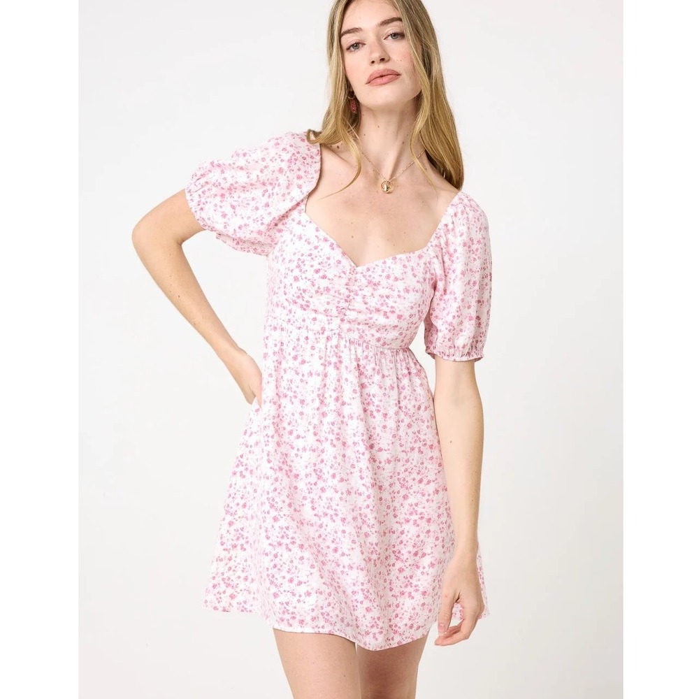 Trixy‎ Pink Floral Smocked Square Neck Puff Sleeve Mini Dress XL